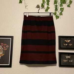 Black & Burgundy Striped Pencil Skirt